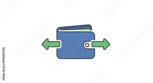 Blue wallet with green arrows moving.