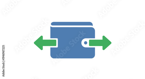 Blue wallet with green arrows.