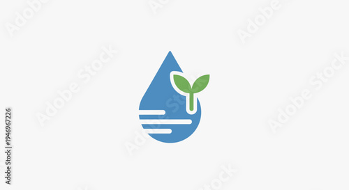 Blue water drop with green sprout.