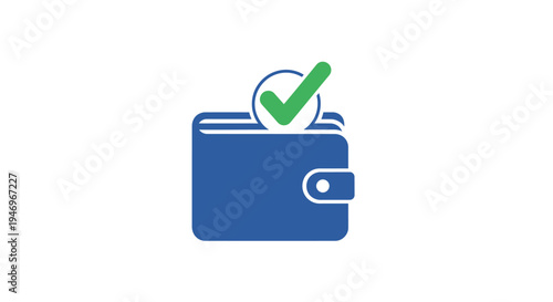 Blue wallet with green check mark.