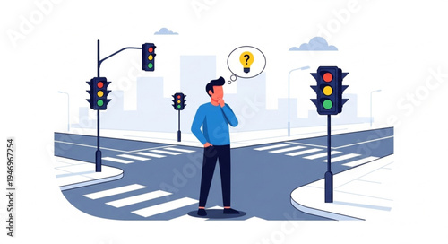 Man standing on city crosswalk.