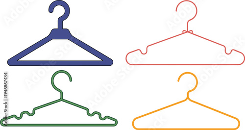 Clothes hanger icon set, wardrobe accessory graphics, garment storage symbols, fashion and closet tools, colorful vector, white background