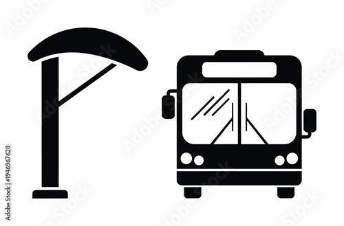 Vector of a bus stop with a bus waiting under a shelter