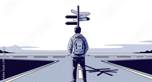 Man standing on empty road.