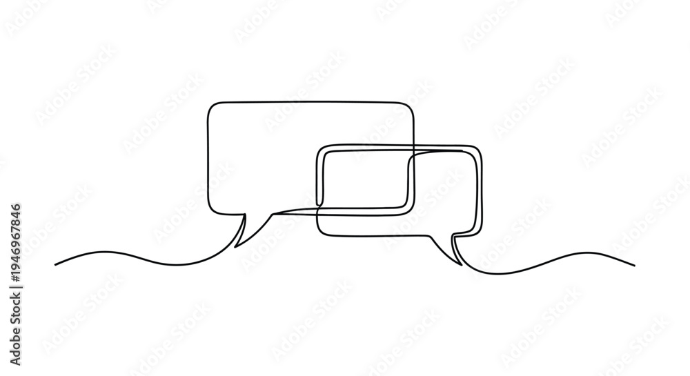 Obraz premium Continuous Line Illustration of Two Overlapping Chat Speech Bubbles