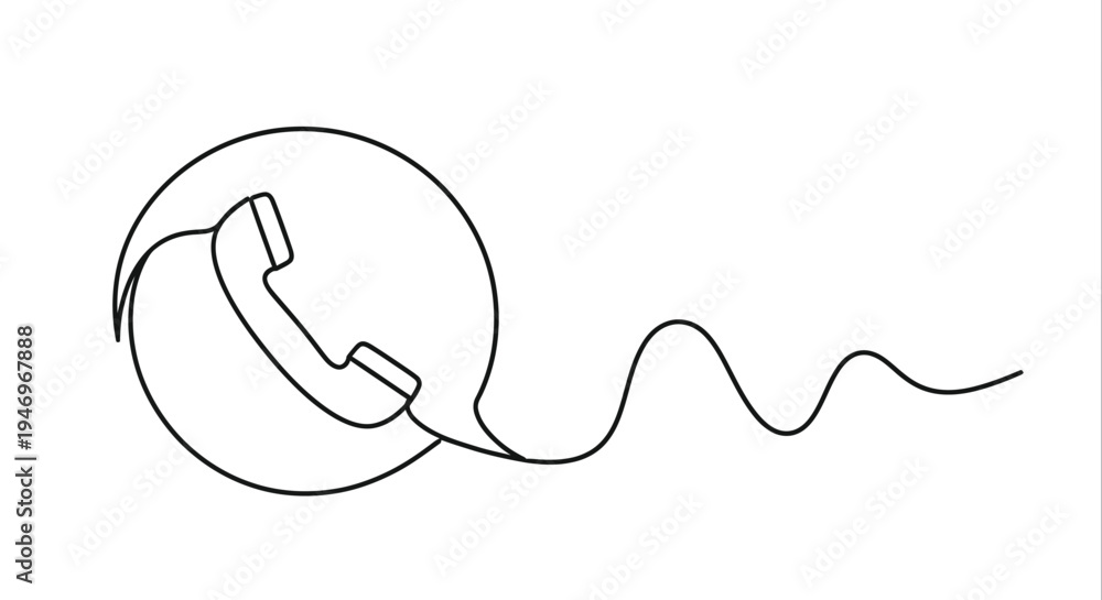 Obraz premium Minimalist Line Drawing of a Phone Handset Inside a Circle Icon