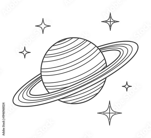 Vector of the planet saturn surrounded by stars in a clear night sky