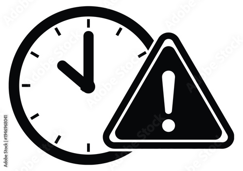 Warning Clock Symbol with Exclamation Mark Time Alert Icon Isolated on White Background
