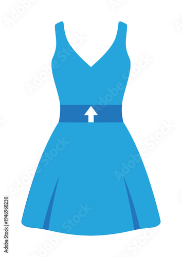 Vector of a stylish blue dress with a fitted bodice and a flared skirt