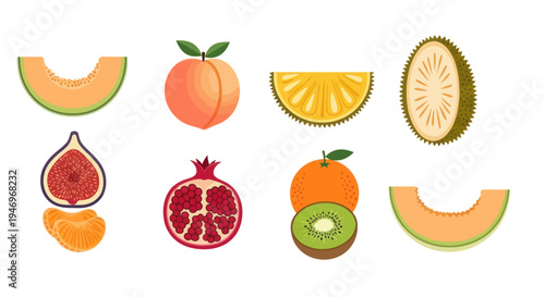 Variety of fresh fruits on white background