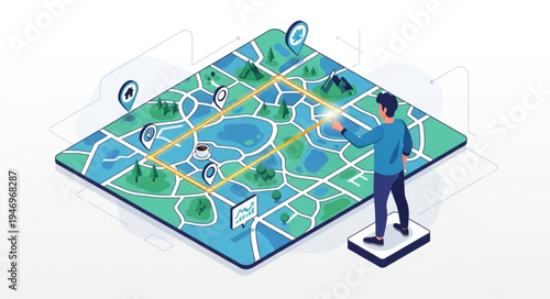 Man standing on map navigation.