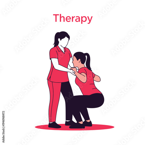 Professional Physical Therapist Assisting Patient With Squats Exercises For Body Recovery Treatment