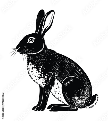 Vector of a rabbit sitting upright with distinctive spotted fur and long ears