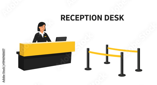 Professional Receptionist at Modern Desk Welcoming Guests or Customers to the Office