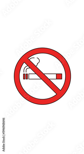 Prohibition of Smoking: Symbolic Red Circle with Cigarette Crossed Out on White Background