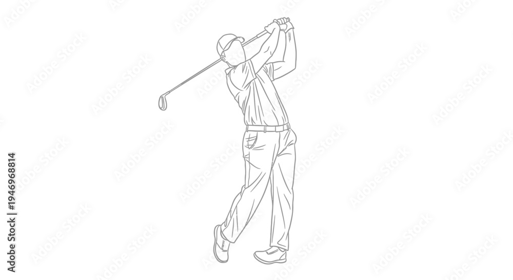 Obraz premium Golfer swings at a ball during a game of golf, capturing the dynamic movement of a sportsman in action