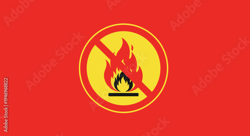 Prohibition Symbol Depicting A Flame Crossed Out Against Red Background for Warning