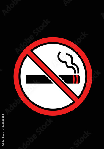 Prohibition of Cigarettes, Anti-Smoking Symbol, A Red Circle and Black Background