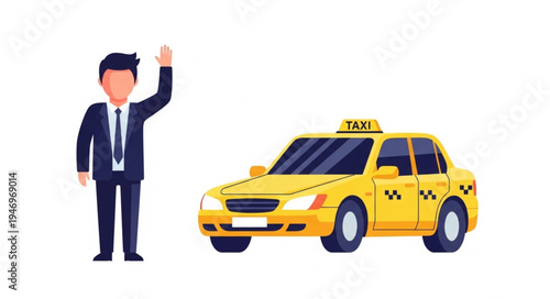 Man standing beside yellow taxi.