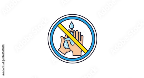 Prohibition Symbol Depicting Washing Hands In Circular Frame Indicating Avoidance