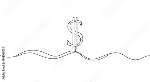 Tablou pe pânză Continuous line drawing of a dollar sign on a fluctuating wave line