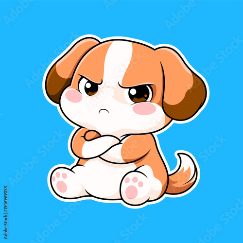 Cute Angry Puppy Dog Cartoon Character Sitting Illustration. Adorable Small Dog Mascot