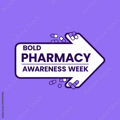 Promoting Bold Pharmacy Awareness Week With Pills Illustration on Violet Background Design