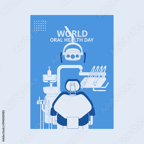 Promoting Global Oral Health Awareness with a Dental Chair Illustration, Healthcare Campaign