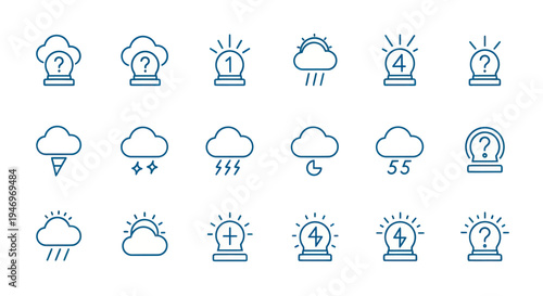 Weather icons set in blue outline style