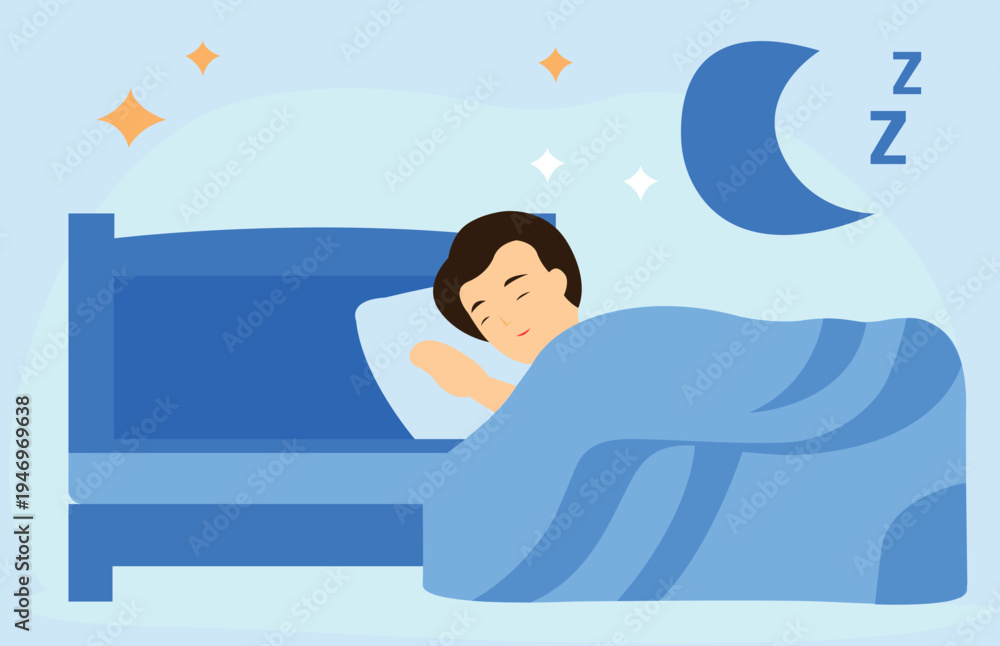 Obraz premium Good night's sleep for mental health and body regeneration, flat vector design