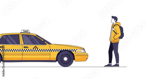 Man standing next to taxi.