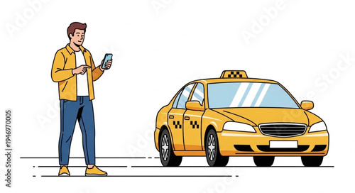 Man standing next to taxi.