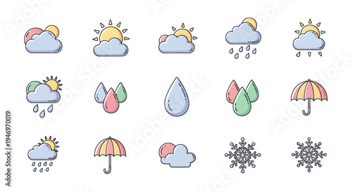 Weather icons sun clouds rain snow