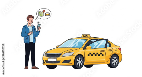 Man standing next to taxi.
