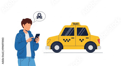 Man standing next to taxi.