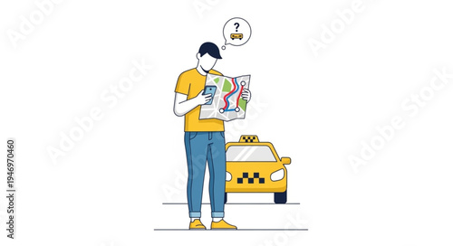 Man standing next to taxi.