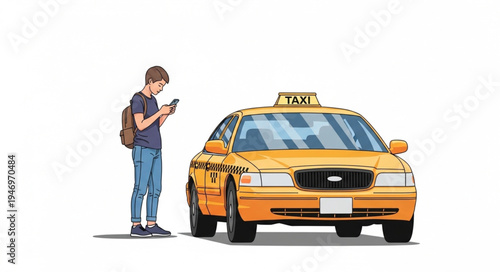 Man standing next to taxi.