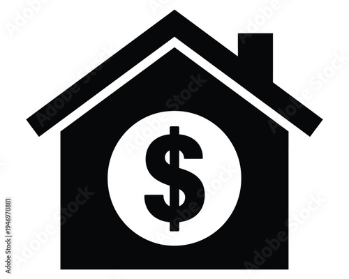 Real Estate House Icon with Dollar Sign Property Investment Finance Symbol Vector