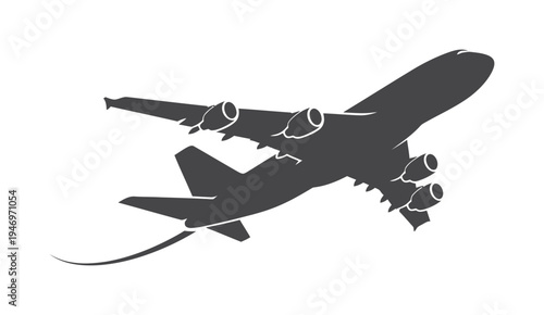 Vector silhouette of a large commercial airplane in mid-flight with engine outlines