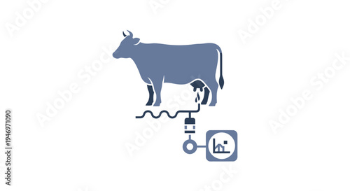 Cow connected to milking machine equipment.