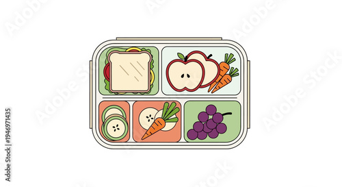 A visually appealing illustration of a well-organized bento box filled with healthy and colorful food items, perfect for a nutritious meal