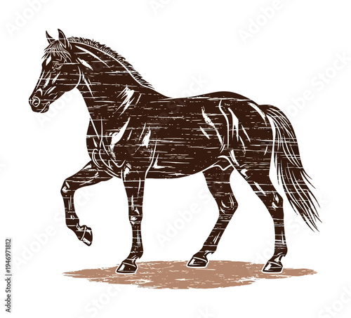 Vector of a majestic horse trotting gracefully featuring intricate patterns and a dynamic pose