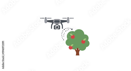 Drone flying near tree with camera.