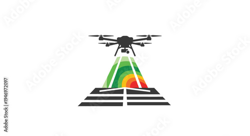 Drone flying over a colorful pyramid.