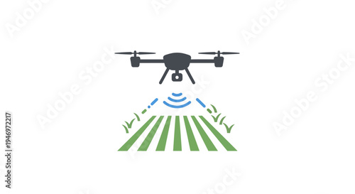 Drone flying over field with signal.