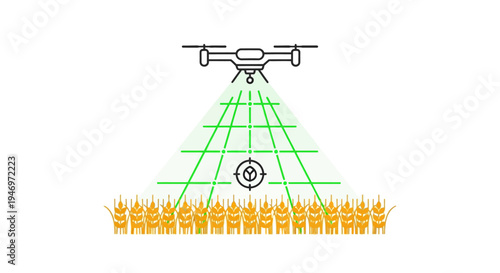 Drone flying over field with grid.