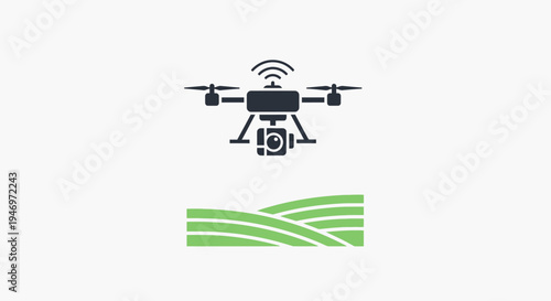 Drone flying over green agricultural field.