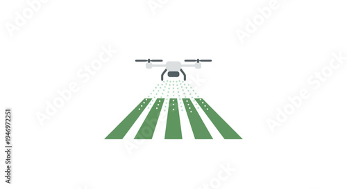 Drone flying over green crop field.