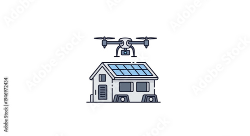 Drone flying over solar house roof.