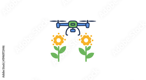 Drone flying over two sunflowers.
